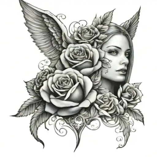 Roses Women Face Scales Family Wings Made