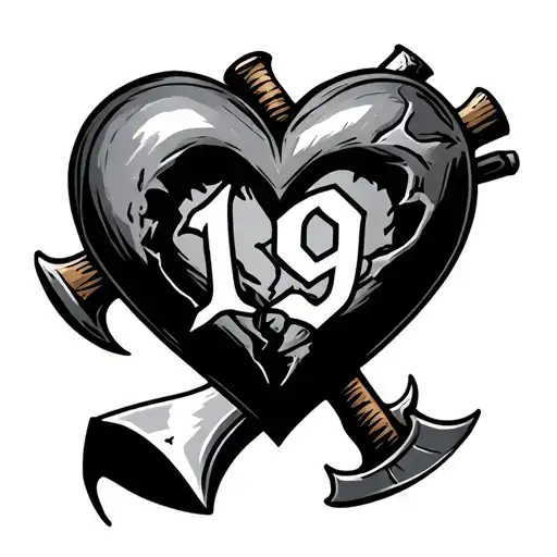 Broken Heart With 19 Inside With Halligan Bar And Axe Behind It