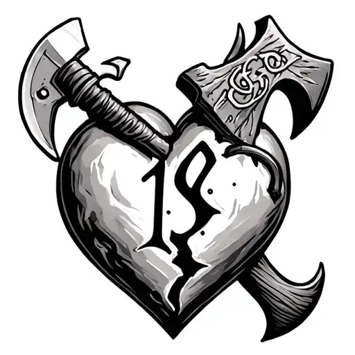 Broken Heart With 19 Inside Of The Heart With An Axe And Firefighter Hook Behind It