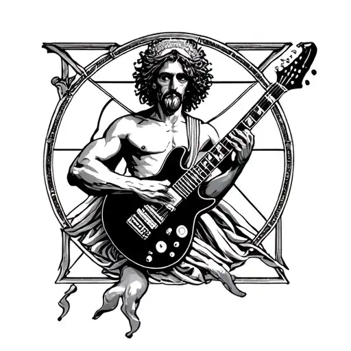 Vitruvian Man Holding A Eletric Guitar In Old School Style