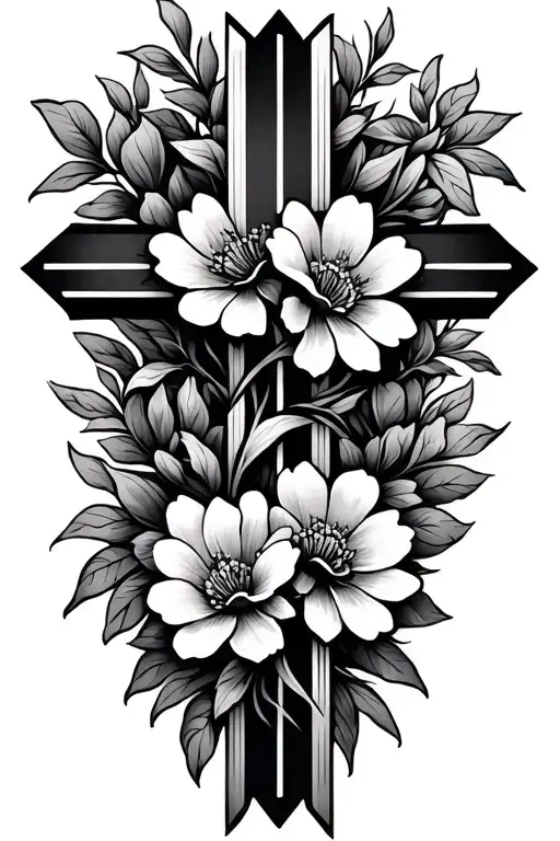 Thin Cross With Flowers Intertwined