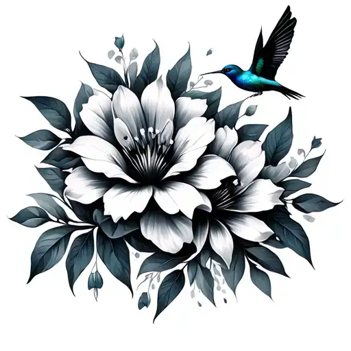 Guaria Morada Flower And Humming Birds