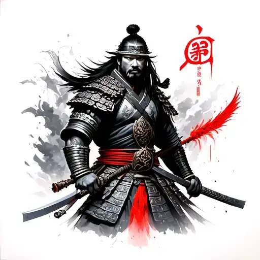 Samurai Guerrero With East Red Effects