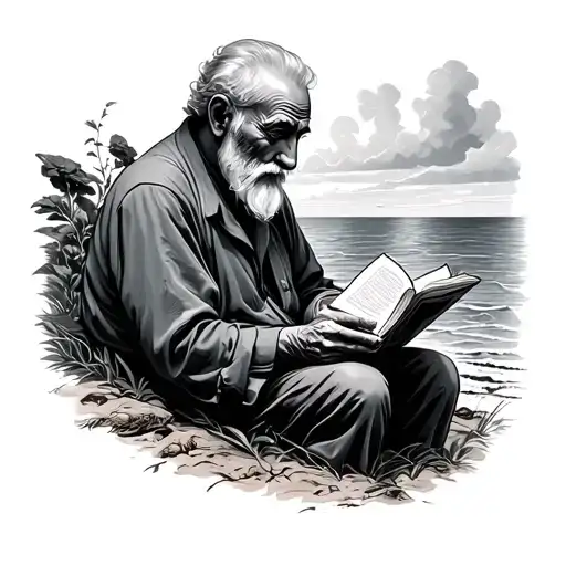 Old Man Reading By The Sea