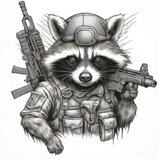Army Racoon With Military Helmet And Holding A Rifle