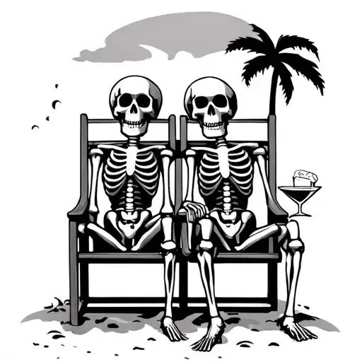 Skeleton Couple On Beach Chairs With A Beer And Martini