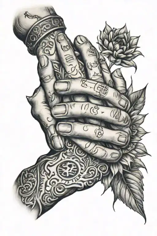 Praying Hands With Sunflowers And Dog Tags