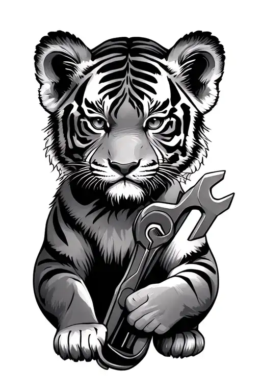 Tiger Cub Holding A Wrench