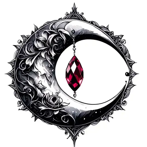 Crescent Moon With Ruby Stone