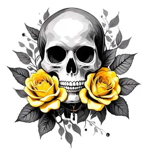 Female Skull With Yellow Roses