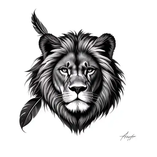 Leon Face With Feathers Plume