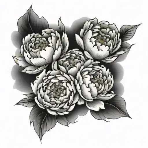 Three Peony Flowers In A Row