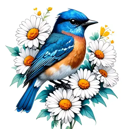 Bluebird With Daisies