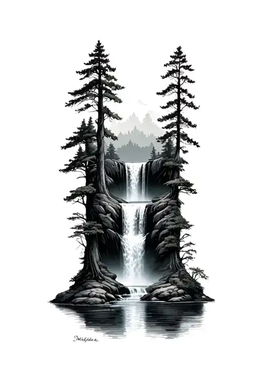Waterfall Forest Scene