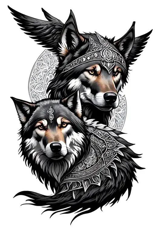 Boudica And Wolves Mandala Design Incorporating