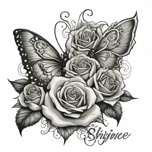 The Name Shynice With Roses And Butterfly