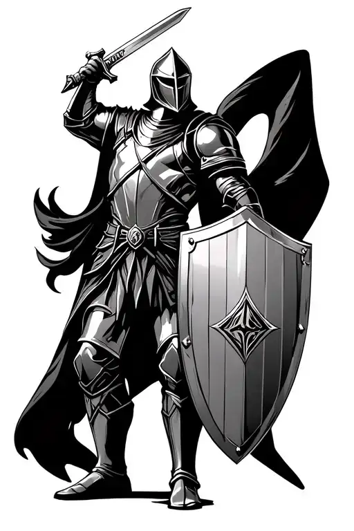 Vegas Golden Knight Holding A Sword Up High With His Shield