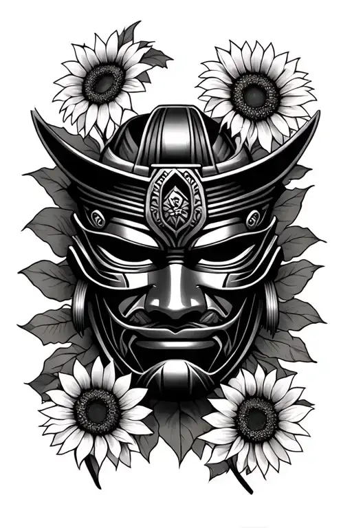 Edo Samurai Mask With Sunflower