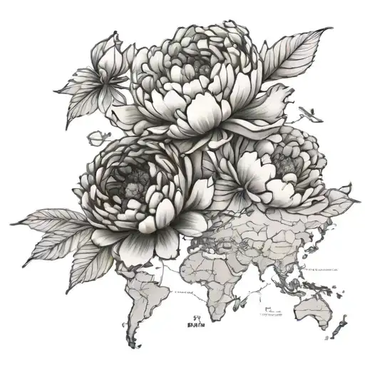 Peonies And World Map