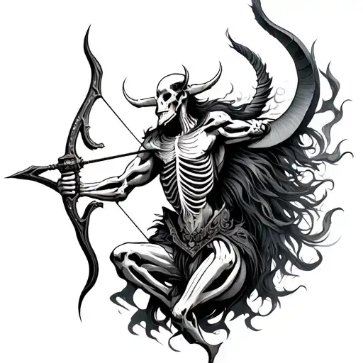 Dark Fantasy Tattoo Design Of A Skeletal Centaur Archer