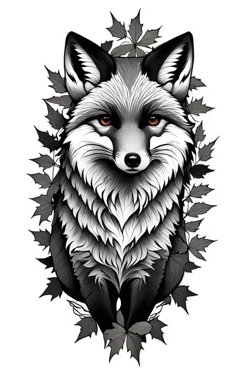 Fox Surrounded By Maple Leaves Intertwined