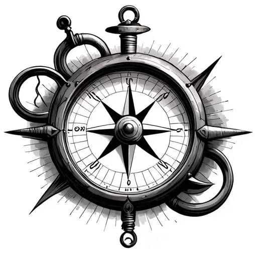Compass With A Balance And A Clock