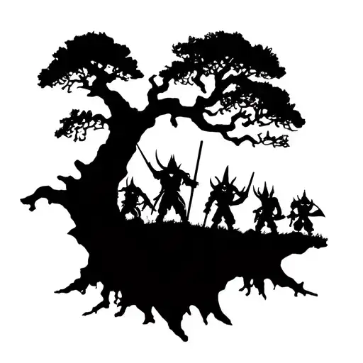 Tree Silouette With Vikings Inbetween Trees Ready For Battle