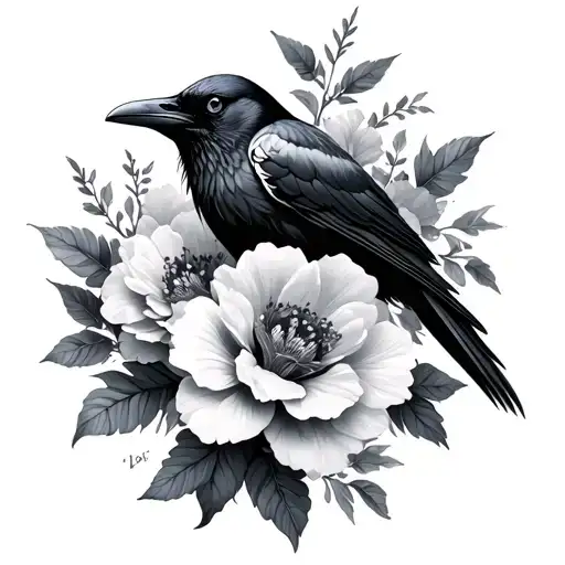 Raven And Flowers