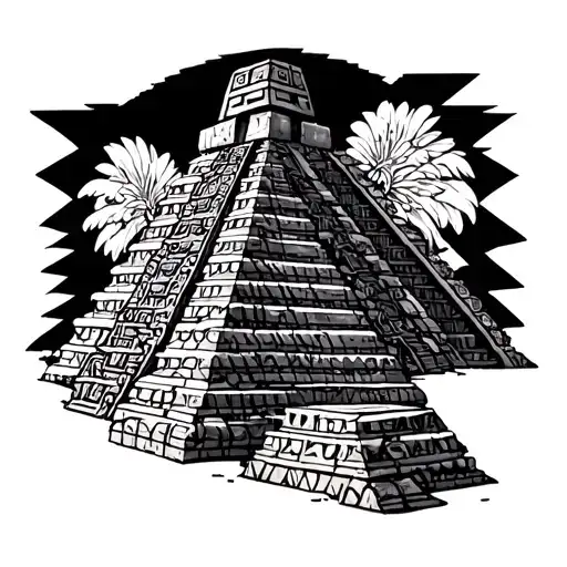 Aztec Guerrero And Mayan Pyramid