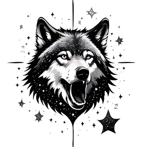 Wolf Howling Moon And Milky Way Space Stars