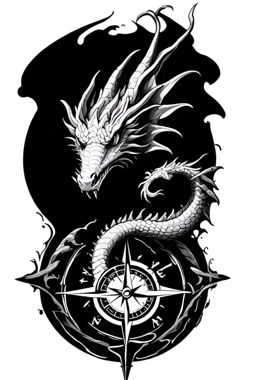 Sea Dragon With Marine Compass In Background Symbolizing