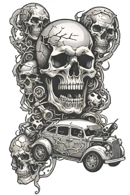 Car Crash And Skull