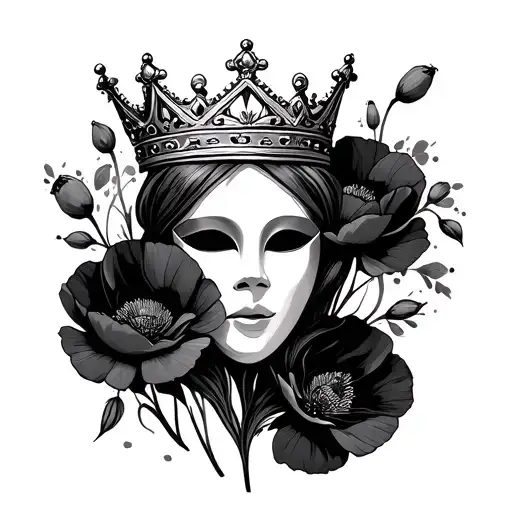 Crown Harp Mask Surrounded By Poppies