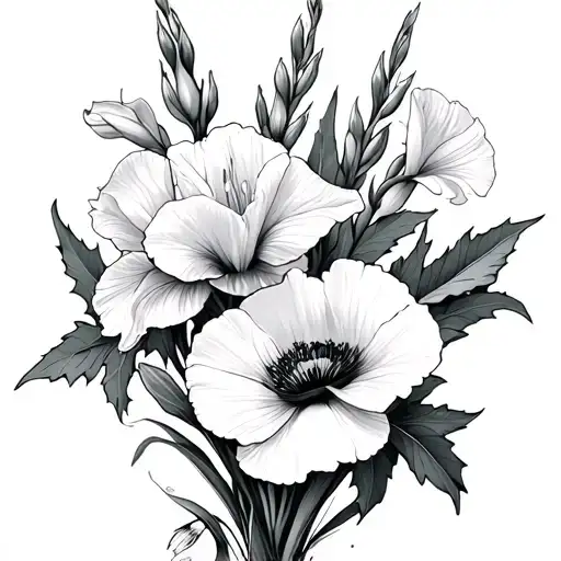 Gladiolus And Poppy And Holly And Narcissus