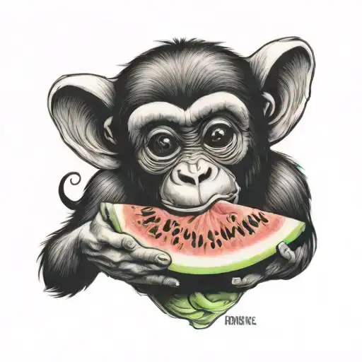 Monkey Eating Watermelon Slice