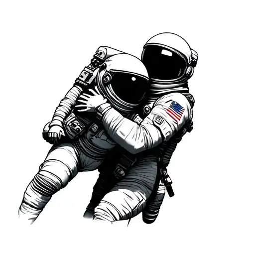 Astronaut Embracing Another Astronaut