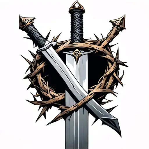 A Sword With The Crown Of Thorns Wrapped Around It