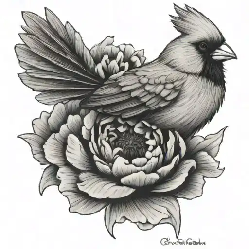 Cardinal With Peony