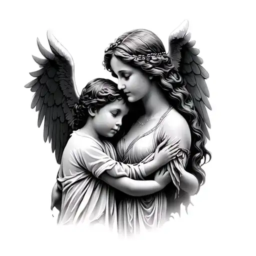 Tattoo That Is A Mother Who Looks Like An Angel To Her Son