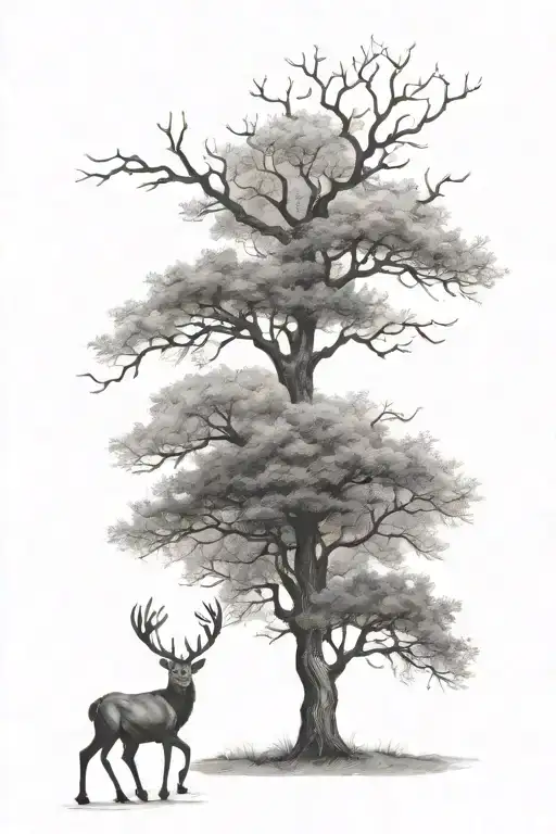 Tree And Stag Walking