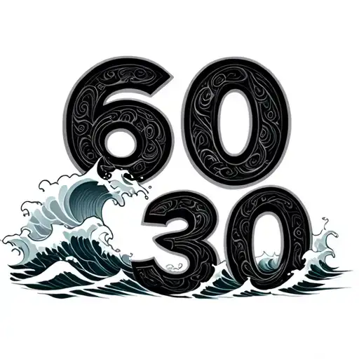 Numbers 60 And 30 With Waves Crashing