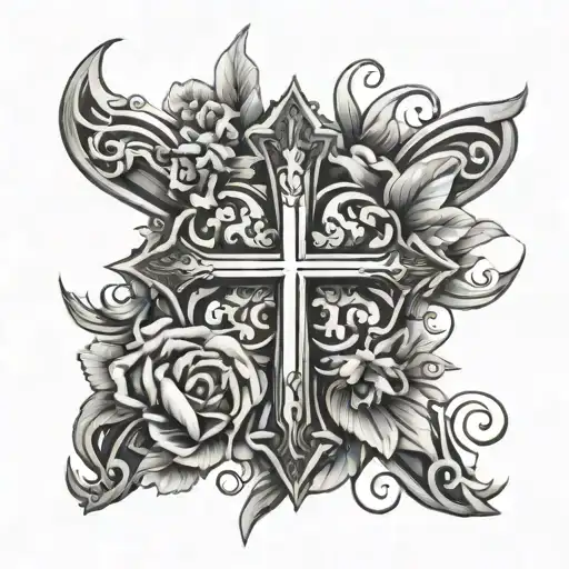 Cross And Flowers Surrounding