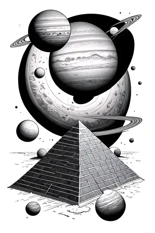 Solar System With Planets Above Pyramid