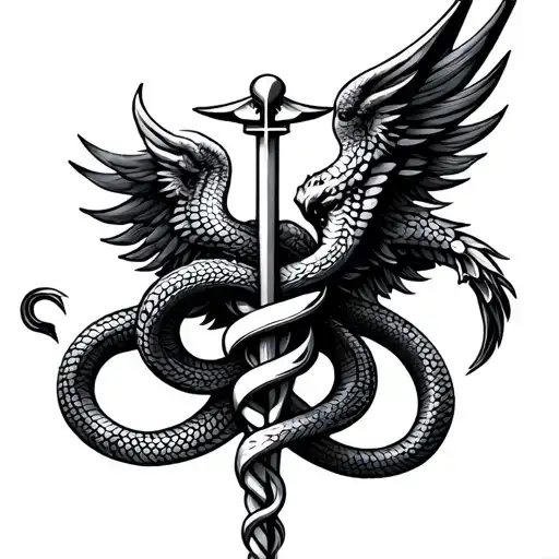 Caduceus Symbol Instead Of Snakes That Are Rolled That Are Quetzalcoatl