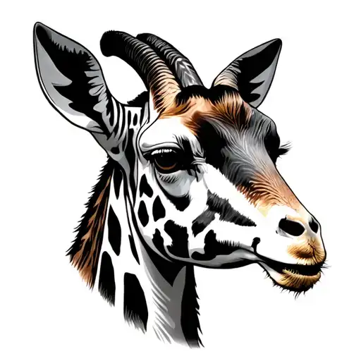 Giraffe With Africa Background And Down A Realistic Goat
