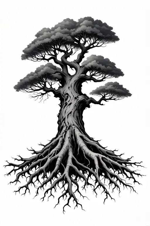 Tree With Exposed Roots Spreading