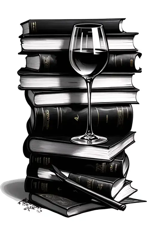 Stack Of Books And Wine Glass