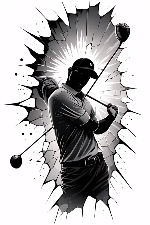 Create A Golfer Tattoo With The Silhouette Of A Shattered Figure