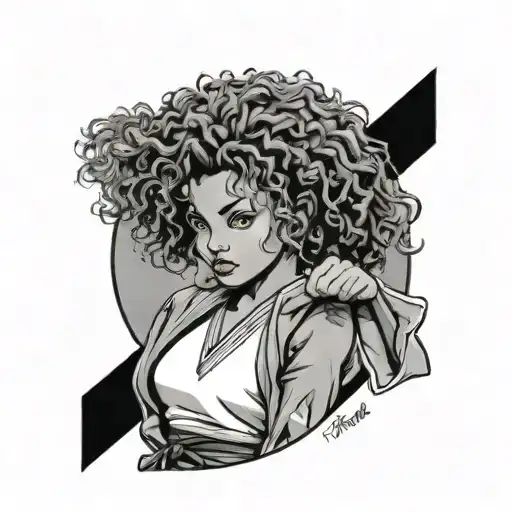 Female Karate Black Belt Curly Hair