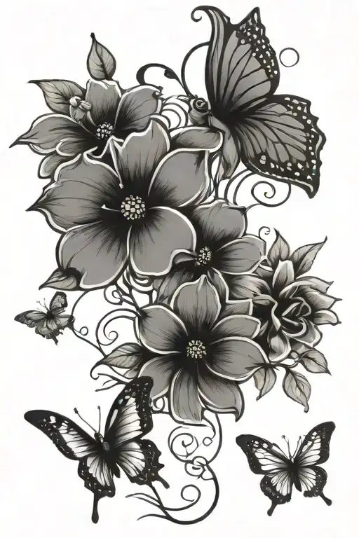 Flowers And Butterflies With Stem Writing Script Font